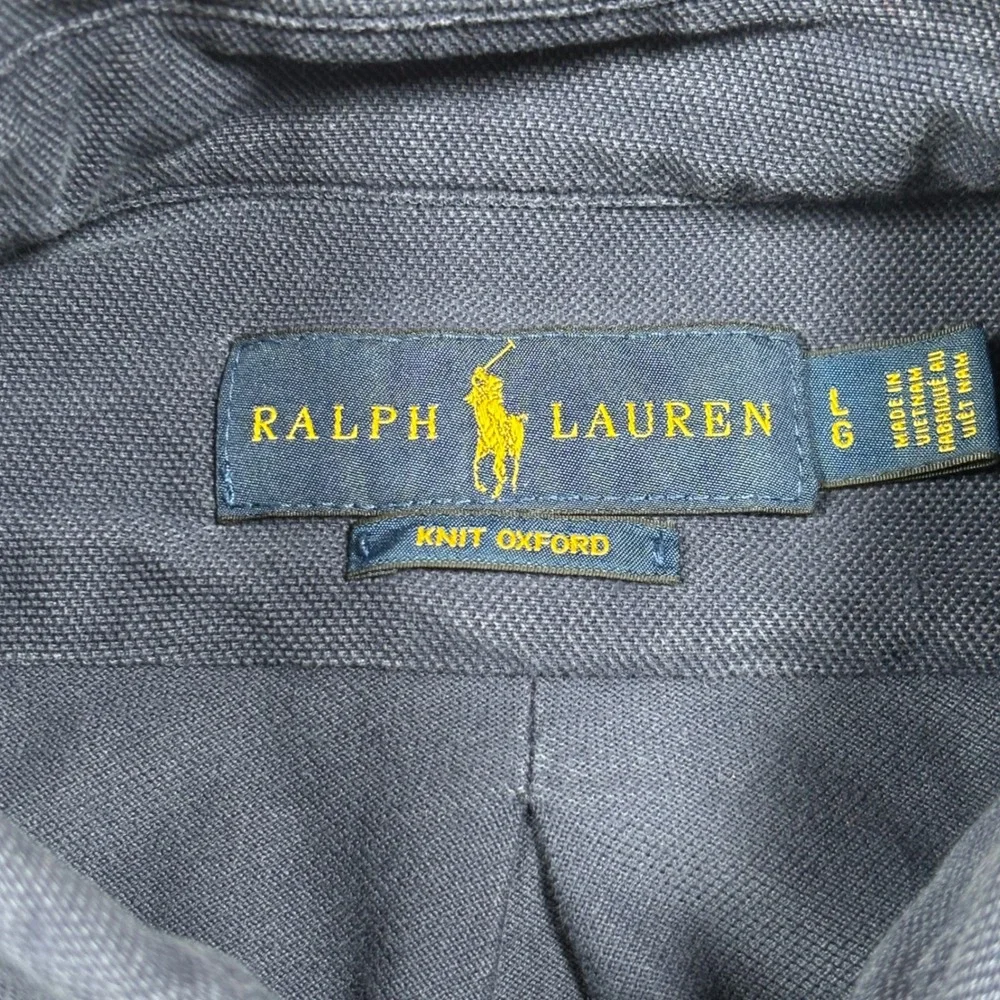 Ralph Lauren Knit Oxford Shirt Mens Large Blue Long Sleeve Button Down Pony Logo